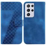 For Samsung Galaxy S21 Ultra 5G 7-shaped Embossed Leather Phone Case(Blue)