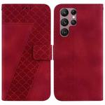 For Samsung Galaxy S22 Ultra 5G 7-shaped Embossed Leather Phone Case(Red)