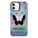 For iPhone 16 Plus Electroplated Silver Series PC Protective Phone Case(Black Butterfly)