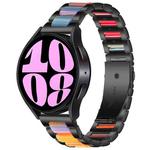 For Samsung Galaxy Watch 6 / 6 Classic Three Bead Resin Metal Watch Band(Black Rainbow)