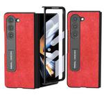 For Samsung Galaxy Z Fold5 Integrated Retro Litchi Texture PU Phone Case with Holder(Red)