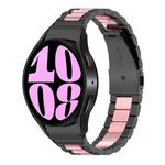 For Samsung Galaxy Watch 6 / 6 Classic Three Bead Stainless Steel Watch Band(Black Pink)