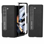 For Samsung Galaxy Z Fold5 Integrated Genuine Leather Luolai Series Phone Case with Holder(Black)