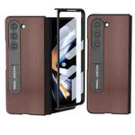 For Samsung Galaxy Z Fold5 Integrated Genuine Leather Xiaoya Series Phone Case with Holder(Coffee)