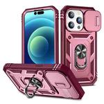 For iPhone 15 Pro Sliding Camshield Holder Phone Case(Pink+Rose Red)