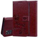 For Samsung Galaxy A31 Rose Embossed Horizontal Flip PU Leather Case with Holder & Card Slots & Wallet(Brown)