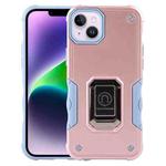 For iPhone 15 Plus Ring Holder Non-slip Shockproof Armor Phone Case(Rose Gold)