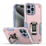 For iPhone 16 Pro Max Ring Holder Non-slip Shockproof Armor Phone Case(Rose Gold)