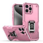 For iPhone 16 Pro Max Ring Holder Non-slip Shockproof Armor Phone Case(Pink)