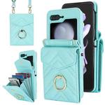 For Samsung Galaxy Z Flip5 V-shaped RFID Card Slot Phone Case with Ring Holder(Green)