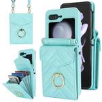 For Samsung Galaxy Z Flip6 V-shaped RFID Card Slot Phone Case with Ring Holder(Green)