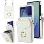 For Samsung Galaxy Z Flip7 5G V-shaped RFID Card Slot Phone Case with Ring Holder(White)