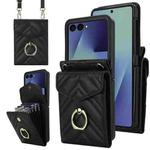 For Samsung Galaxy Z Flip7 5G V-shaped RFID Card Slot Phone Case with Ring Holder(Black)