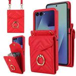 For Samsung Galaxy Z Flip7 5G V-shaped RFID Card Slot Phone Case with Ring Holder(Red)