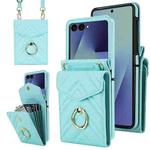 For Samsung Galaxy Z Flip7 5G V-shaped RFID Card Slot Phone Case with Ring Holder(Green)