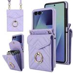 For Samsung Galaxy Z Flip7 5G V-shaped RFID Card Slot Phone Case with Ring Holder(Purple)