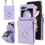 For Samsung Galaxy Z Flip5 Diamond Lattice RFID Card Slot Phone Case with Ring Holder(Purple)