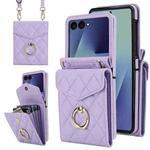 For Samsung Galaxy Z Flip7 5G Diamond Lattice RFID Card Slot Phone Case with Ring Holder(Purple)