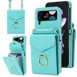 For Samsung Galaxy Z Flip4 Litchi Texture RFID Card Slot Phone Case with Ring Holder(Green)
