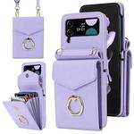 For Samsung Galaxy Z Flip4 Litchi Texture RFID Card Slot Phone Case with Ring Holder(Purple)