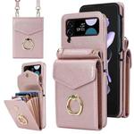For Samsung Galaxy Z Flip4 Litchi Texture RFID Card Slot Phone Case with Ring Holder(Rose Gold)