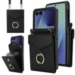 For Samsung Galaxy Z Flip7 5G Litchi Texture RFID Card Slot Phone Case with Ring Holder(Black)