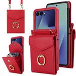 For Samsung Galaxy Z Flip7 5G Litchi Texture RFID Card Slot Phone Case with Ring Holder(Red)