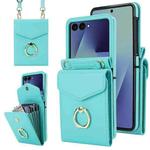 For Samsung Galaxy Z Flip7 5G Litchi Texture RFID Card Slot Phone Case with Ring Holder(Green)