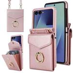 For Samsung Galaxy Z Flip7 5G Litchi Texture RFID Card Slot Phone Case with Ring Holder(Rose Gold)