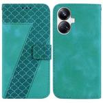 For Realme 10 Pro+ 7-shaped Embossed Leather Phone Case(Green)