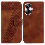 For Realme 10 Pro+ 7-shaped Embossed Leather Phone Case(Brown)