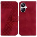 For Realme 10 Pro+ 7-shaped Embossed Leather Phone Case(Red)