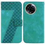 For Realme 11 5G Global Seven-shaped Embossed Leather Phone Case(Green)