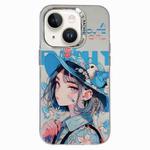 For iPhone 13 Chinese Ancient Style Electroplated Lens Ring PC Hybrid TPU Phone Case(Girl with Blue Hat)
