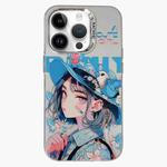 For iPhone 14 Pro Chinese Ancient Style Electroplated Lens Ring PC Hybrid TPU Phone Case(Girl with Blue Hat)