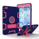 For iPad Mini 5 / 4 Shockproof PC + Silicone Protective Case，with Holder(Navy Blue Rose)