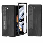 For Samsung Galaxy Z Fold5 ABEEL Integrated Cowhide Texture PU Phone Case with Holder(Black)