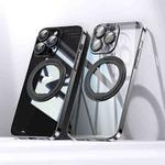 For iPhone 14 Pro Electroplated 360 Degree Bracket MagSafe Magnetic Phone Case(Transparent Black)