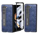 For Samsung Galaxy Z Fold5 ABEEL Integrated Weave Plaid PU Phone Case with Holder(Blue)