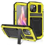 For iPhone 15 R-JUST Shockproof Life Waterproof Dust-proof Metal + Silicone Phone Case with Holder(Yellow)