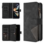 For Samsung Galaxy Z Fold4 Rhombus Texture Zipper Wallet Leather Phone Case(Black)