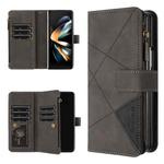 For Samsung Galaxy Z Fold5 Rhombus Texture Zipper Wallet Leather Phone Case(Grey)