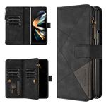 For Samsung Galaxy Z Fold7 Rhombus Texture Zipper Wallet Leather Phone Case(Black)