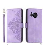 For Sharp Aquos R8 Skin-feel Flowers Embossed Wallet Leather Phone Case(Purple)