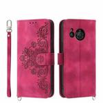 For Sharp Aquos R8 Skin-feel Flowers Embossed Wallet Leather Phone Case(Wine Red)