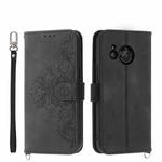 For Sharp Aquos R8 Skin-feel Flowers Embossed Wallet Leather Phone Case(Black)