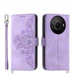 For Sharp Aquos R8 Pro Skin-feel Flowers Embossed Wallet Leather Phone Case(Purple)