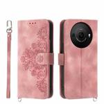 For Sharp Aquos R8 Pro Skin-feel Flowers Embossed Wallet Leather Phone Case(Pink)