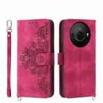 For Sharp Aquos R8 Pro Skin-feel Flowers Embossed Wallet Leather Phone Case(Wine Red)
