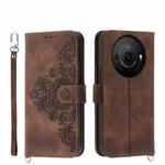 For Sharp Aquos R8 Pro Skin-feel Flowers Embossed Wallet Leather Phone Case(Brown)